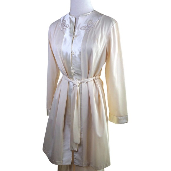 Vintage Sears Pajamas Size 34 Pale Yellow Ivory Satin 3 Piece Kimono Shirt Pants - Picture 16 of 16